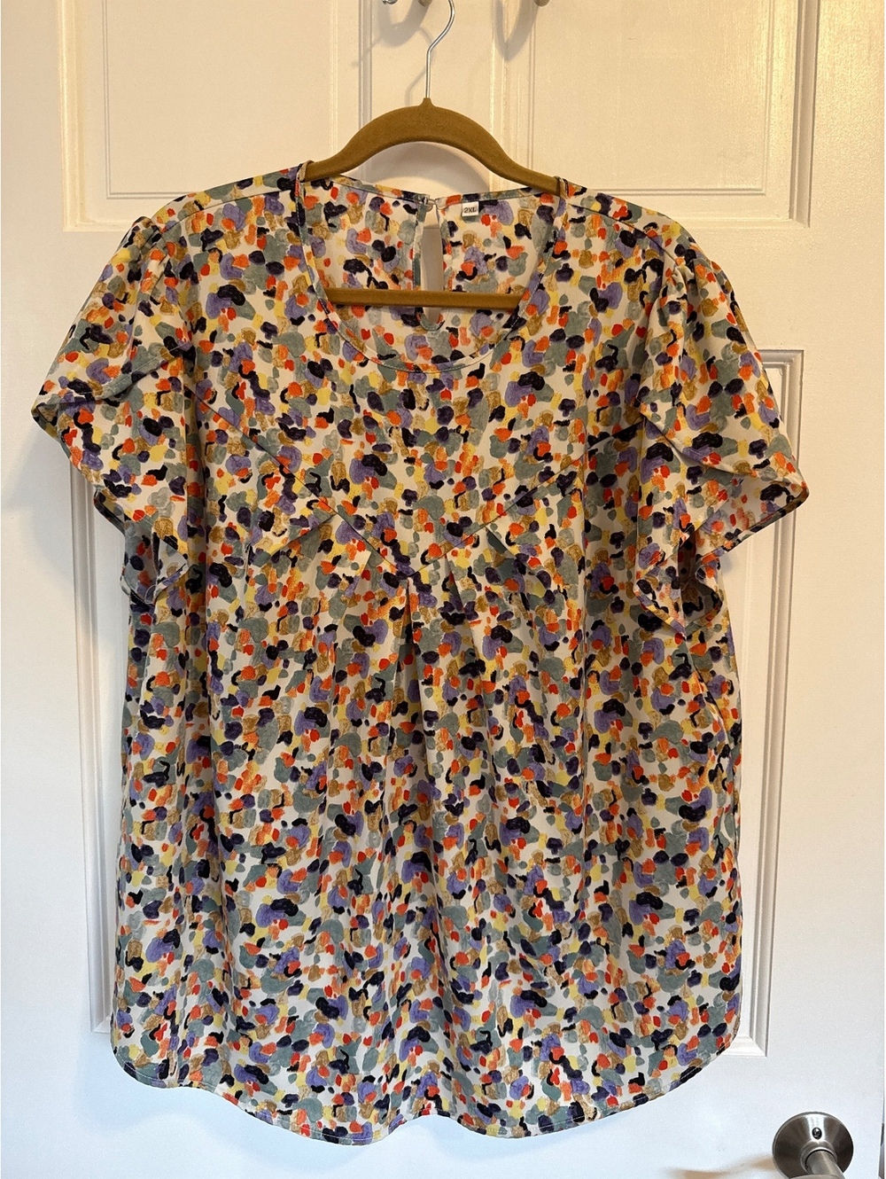 Plus Size 2XL Multicolor Abstract Print Short Sleeve Blouse